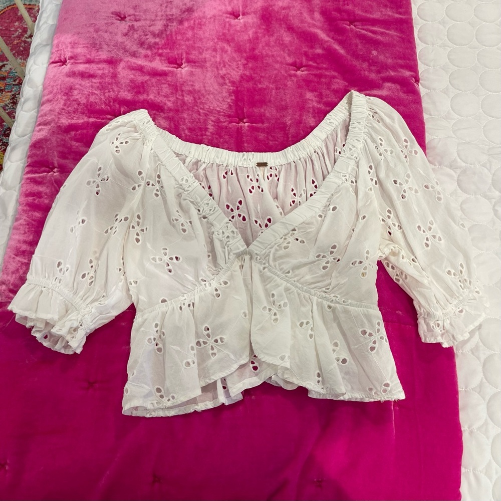 Free People Cream Eyelet Blouse